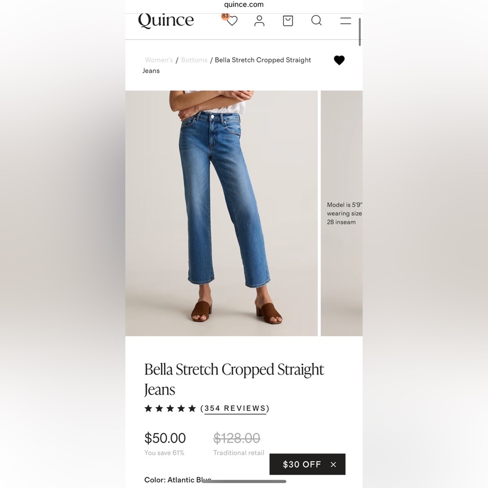 Quince Blue Straight Leg Jeans High-Rise Classic